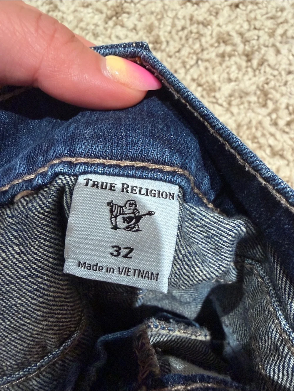 True Religion Indigo Blue Jean Shorts with Horseshoe Pocket